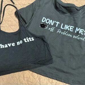 Black Graphic Tee and Bralette Set — White Text